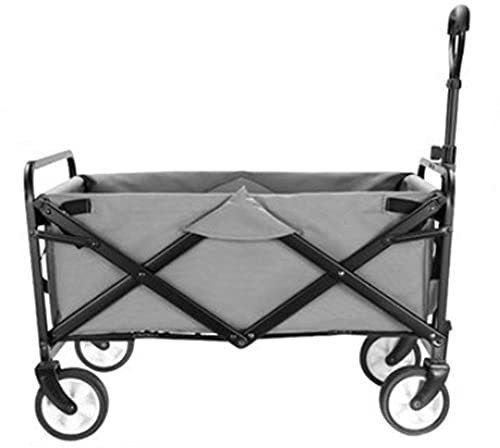 Garden Trolley Cart Gray Heavy Duty Foldable Wagon Truck with 4 Wheels 600D Waterproof Fabric Plastic Wheel Used for Supermarket Shopping,73x48.5x90cm