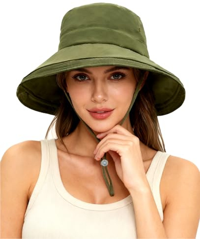 Rosoz Sun Hats for Women Wide Brim Ponytail Bucket Hat Sun Protection Beach Hat Quick-Dry Gardening Hat with Fold-Up Brim