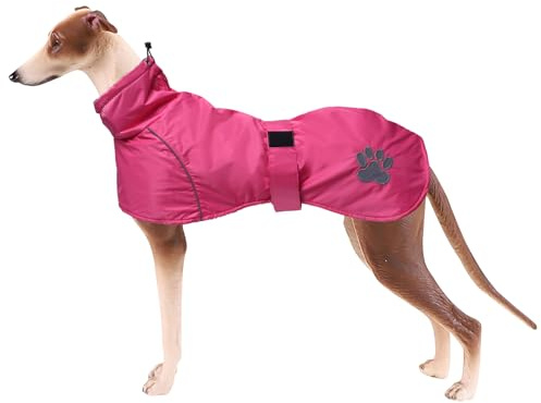 Geyecete Hundemantel Wasserdichter fur Windhund, Winter Hundejacken mit warmem plüschfutter, Regenmantel Winddicht, Hundebekleidung mit verstellbaren Bändern,fur mittel und große Hunde-Rosa-XS