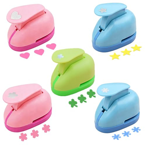 TENGWA 5 Stück Papierstanzer Set Motivstanzer Herz Stanzer Kinder Schneeflocke Stern Vierblättriges Kleeblatt Kirschblüte Motivlocher für Kinder DIY Scrapbook Fotoalbum Handwerk