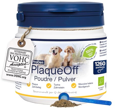 ProDen PlaqueOff - Poudre Dentaire pour Chiens, Anti-Tartre, Réduit la Plaque Dentaire et la Mauvaise Haleine, 100% à Base d’Algue Naturelle, Hypoallergénique, Résultats Cliniquement Prouvés - 420 g