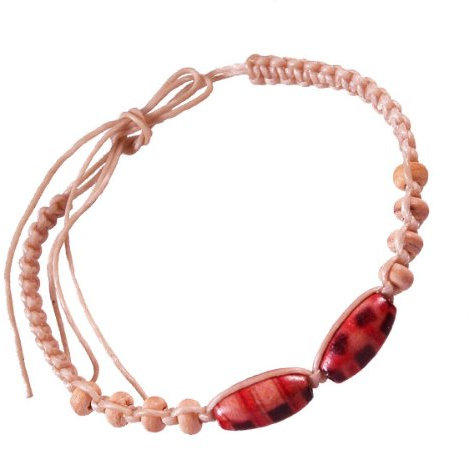 CHICNET Armband Armschmuck Holzperlen Wachsfaden handgefädelt Unisex beige Perlen rot