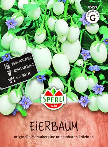 Sperli Eierbaumsamen 85277, Gemüsesaat | Dekorative Zieraubergine mit violetten Blüten und eiförmigen Früchten, Balkon & Terrasse, exotisches Gemüse, einjährig