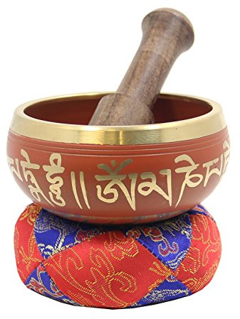 DharmaObjects Tibetan Meditation Om Mani Singing Bowl/Cushion/Mallet (Orange)