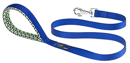Ferplast Daytona G Guinzaglio per Cani Extraresistente - Morbida Impugnatura Imbottita - Pratico Porta Sacchetti Igienici - Antiabrasione - Design Italiano - 120 x 2 cm, Blu Fantasia