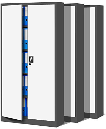 Jan Nowak 3er Set Aktenschrank C001 Metallschrank Stahlschrank Werkzeugschrank Büroschrank Lagerschrank Universalschrank Pulverbeschichtung Flügeltüren 185 cm x 90 cm x 40 cm (anthrazit/weiß)