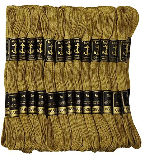 ANCHOR 25 x Stranded Baumwollkreuz-Heftung Hand Stickgarn Floss Skeins-Golden Green