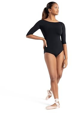 Capezio Boatneck 3/4 Sleeve Leotard, Black, Large