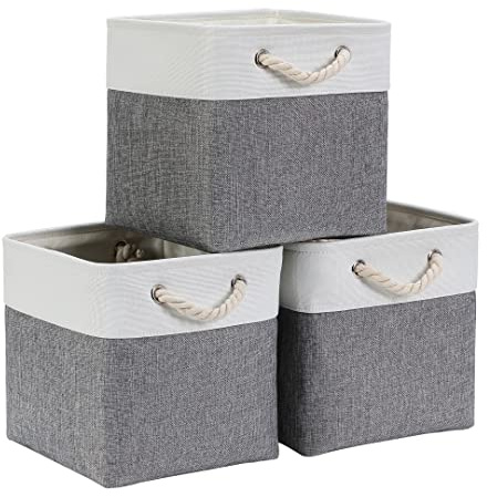 Mangata Aufbewahrungsbox Stoff, aufbewahrungskorb Grau Weiß, Korbe Stoff in Würfel (33x33x33 cm) für Schrank, Regal, und Kleidung, (Faltbare, 3er Pack)