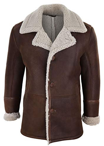 TruClothing.com Herren Lederjacke 100% Echtleder Schaffell Jacke Vintage Knopfleiste Uboot Schafsleder Mantel