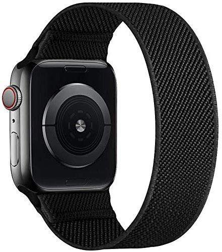 ENJINER Stretchiga elastiska Solo Loop-band kompatibla med Apple Watch 38 mm 40 mm 42 mm 44 mm iWatch serie 6 SE 5 4 3 2 1 rem, sportflätade inga spännen kvinnor män, 38/40 mm M svart