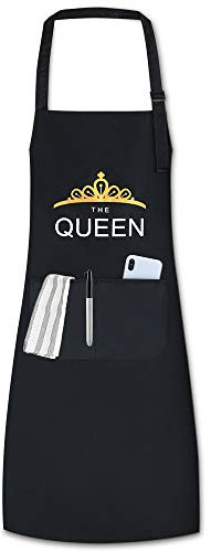 MaYee Schürze Wasserdicht Kochschürze Verstellbarem Küchenschürze mit Tasche Restaurant BBQ Backen Chef Schürze für Erwachsene Damen Männer (Queen-Schwarz)
