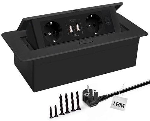 Steckdosenleiste, versteckter Pop-up-Steckdosenschrank mit 2 Steckdosen und 2 USB-Ports Typec Connection Box, Schwarz