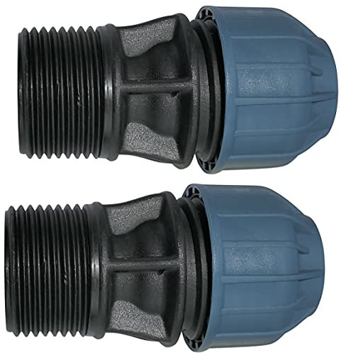 Aerzetix - C51922 - Set di 2 - Manicotto/Adattatore filettato - Riduttore a Compressione Diritto - connessione Filettatura Maschio 1'' - per Tubo Acqua Ø20mm - Polipropilene - connettore/riparatore