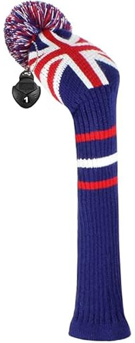 Knit Driver Woods Golf Club Head Cover, 1pcs Pack, Fit Driver(460cc), with Rotating Number Tag (UK Stripes)