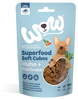 WOW Soft-Snacks I Cubes Huhn I Hühnerfleisch mit Pastinake für Hunde I 100% Natur I Nahrungsergänzung I Belohnung beim Spiel & Training (1x 150g)