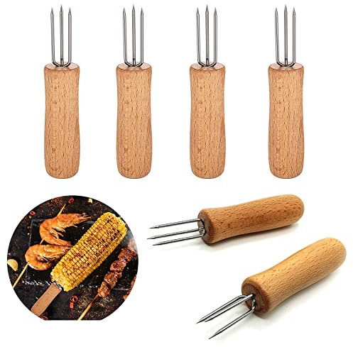ZARRS Mais Halter Holz,6 Stück Maisspieße Holz Maiskolbenhalter Holzgriff Corn Holder für Hausmannskost,Picknicks,Grillen,Camping und Partys solid wood fork, QSMYMC, 20*8*1.8CM