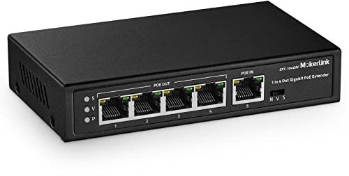 MokerLink 5-Ports Gigabit PoE Passthrough Switch, IEEE 802.3af/at PoE Repeater, 100/1000Mbps, 1 PoE in 4 PoE Out, Wandmontage, PoE Extender/Injektor/Netzwerk Extender DREI in einem