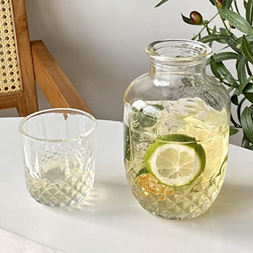 Plcnn Jarra de agua para mesita de noche, estilo vintage, para mesita de noche, con taza, jarra de noche de cristal, para escritorio y agua
