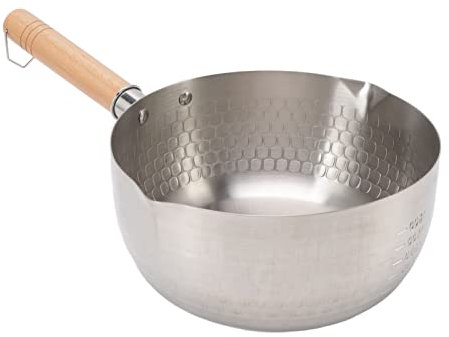 Casseruola in Stile Giapponese, 20cm Pentola per Latte Caldo Antiaderente in Acciaio Inossidabile, Scaldalatte per Caffè al Burro Giapponese con Manico in Legno per Pollo Fritto, Verdure, Zuppa