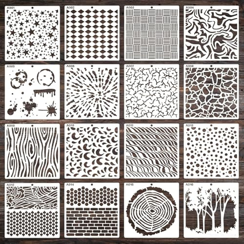 Floatdream 16 Stück Zeichnung Malschablonen, Wiederverwendbar Kunststoff Schablonen, DIY Design Schablonen, Für Wandkunst, DIY Gemusterte Sprühbilder und Graffiti(15×15cm)