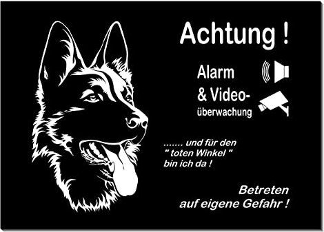 Schäferhund-Alarm-Video-Überwachung-Hund-3 Größen-Schild-Hundeschild-Aluminium-Hunde-Tierschild-Warnschild-Hinweisschild (1450-132-20 x 15 cm ohne Löcher)
