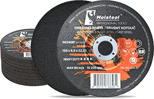 Molatool Profi Schruppscheiben 150 x 6,5 x 22,2 mm - Schleifscheiben 10 Stück - Korund - Professionell - für Metallbearbeitung - Vorteilspack 10 Stück für Winkelschleifer