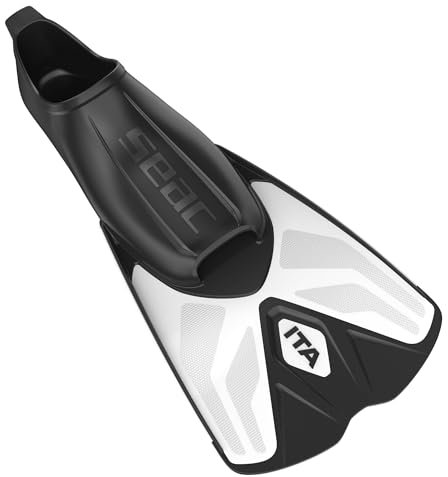 SEAC ITA, Leichte und leistungsstarke Kurze Schwimm- und Schnorchelflossen für Erwachsene und Kinder, Weiß, 42/43