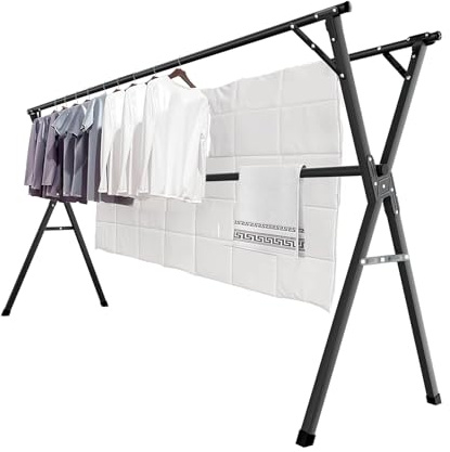 JAUREE Tendedero de ropa de 95 pulgadas, plegable, para interiores y exteriores, de acero inoxidable, plegable, portátil, con 20 ganchos, color negro