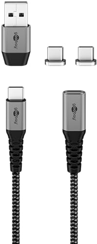 goobay 65653 Magnetisches USB Ladekabel / 1 Meter/Magnetladekabel/USB-A & USB-C / 60 Watt Textilkabel