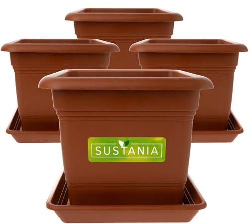 2friends Sustania Pflanzkübel Eckig 28x28 Terracotta 4er Set - Robuster Blumentopf Groß, Übertopf Ideal für Tomatenpflanzen, Eckige Pflanztöpfe Kunststoff für Garten & Balko