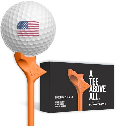 FLIGHTPATH Premium Golf Tees - Durable Plastic Golf Tees Designed to Enhance Golf Shot Distance & Precision - Robotically Tested to Reduce Ball Spin - USGA Approved Golf Equipment - (Orange, 8 Pack)