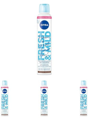 NIVEA Trockenshampoo Fresh & Mild 4er-Set (4 x 200 ml), extra mildes Trockenshampoo Spray für dunkle Haartöne mit angenehmem Duft, Trockenhaarshampoo für sofortige Frische