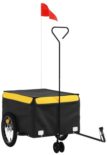 vidaXL Fahrradanhänger, Anhänger für Fahrrad, Lastenanhänger mit Deichsel Sicherheitsflagge, Transportanhänger, Schwarz Gelb 45kg Eisen