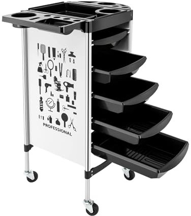 MINRS Friseurwagen Rollwagen 52 x 36 x 90 cm Friseur Wagen mit 5 Ausziehbaren Schubladen für Friseursalons für Stylist Friseur Haarstyling (Weiß)