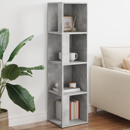 Toshilian Cube Bibliothèque, Étagère de Rangement Colonne Meuble de Rangement Livres Armoire d'angle Gris béton 33x33x132 cm Bois d’ingénierie