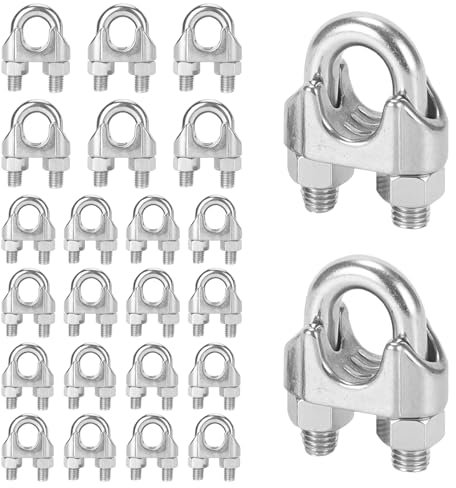 Lunaanda Stainless Steel Cable Clamps,24 Pieces Steel Wire Clamps,Zip Wire Clamp,1/8 Inches M3,5/32 Inches M4,3/16 Inches M5,Cable Clamps,U Bolt Saddle Fastener