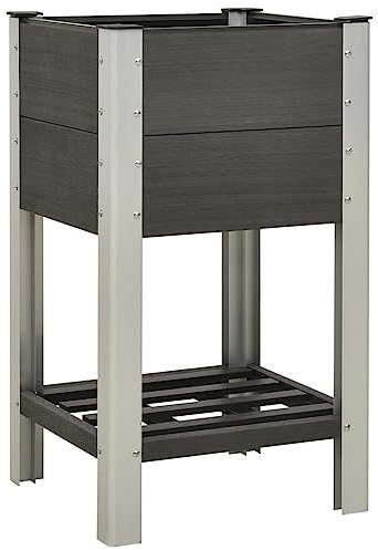 Garten-Hochbeet mit Ablage aus WPC, witterungsbeständig, für Balkon, Terrasse & Garten, Grau, 50W x 50D x 90H cm