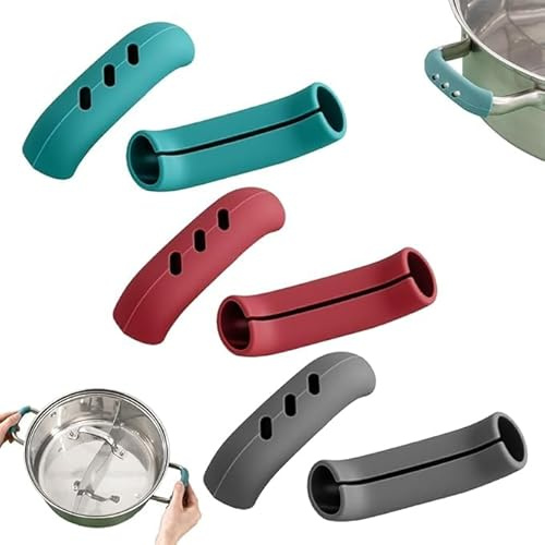 Coperture in silicone per maniglie della pentola, 2025, in silicone, anti-scottatura, con impugnatura, isolamento termico, resistenti al calore (3 assortiti)