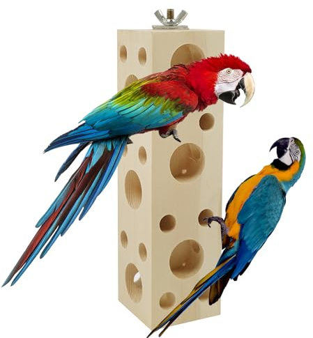 QoTang Papageienspielzeug,Kauspielzeug für Vögel Baumloch aus Holz Futtersuche Trainings Spielzeug Vogel,für Sittiche Liebesvögel Finken und andere kleine Haustiere,20x5,4x5,4 cm