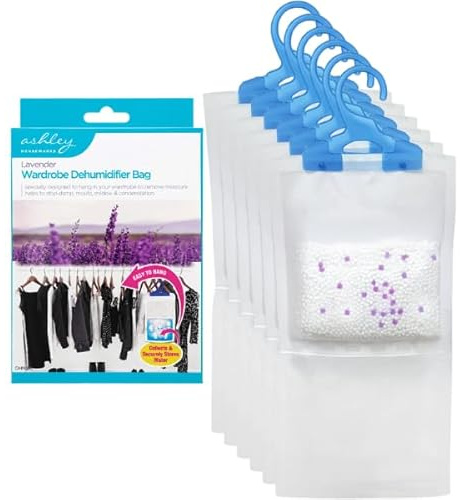 Marco Paul 6pc Hanging Dehumidifiers For Wardrobes With Lavender Scent - Wardrobe Dehumidifier Hanging Bags - 3 To 6 Weeks Long Lasting Dehumidifer - Easy Hang Dehumidifiers For Home Moisture Absorber