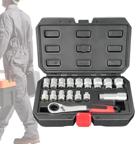 Genérico Juego De Llaves Y Casquillos | Kit de Herramientas de Vaso | Set Compacto para Mantenimiento de Vehículos, Tareas de Fontanería e Instalaciones Eléctricas y de Tuberías