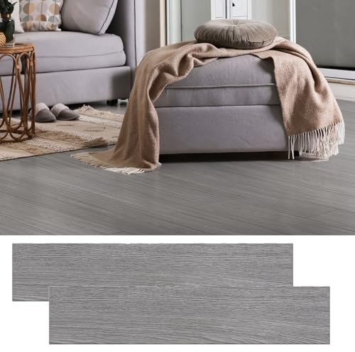 Plschckes PVC Bodenbelag Selbstklebend 36 Vinylboden 5.02m², Verschleißfest & Einfache Installation | Vinyl Boden Fliesen mit Holzoptik für Wohnzimmer, Küche, Büro (Dunkelgrau)