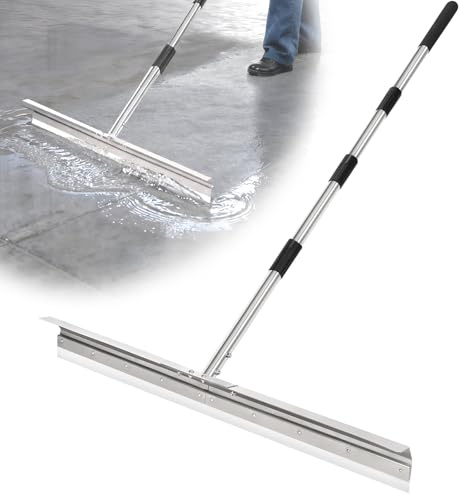 CAROD 33.4 Large Floor Squeegee for Concrete, Commercial Heavy Duty Silicone Blade Squeegee for Floor with 63 Stainless Handle, Anti-Splash Curved Baffle for Garage, Factory, and Tough Cleaning Jobs