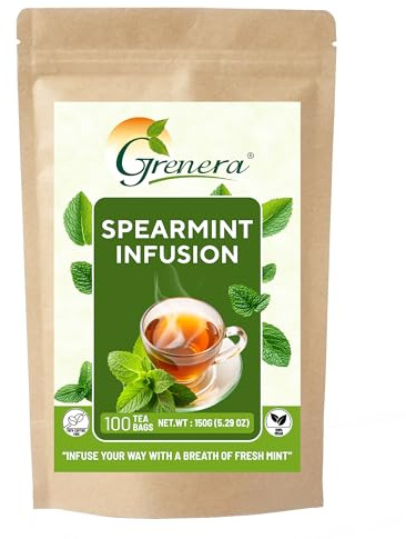 Grenera Spearmint Tea Bags 100 Count, Refreshing Hot or Iced Tea