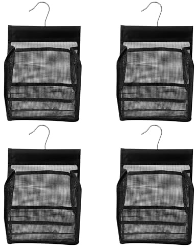 Zoyiancy 4 bolsas de pinzas para tendedero con percha, gancho portátil fácil de colgar, cesta de almacenamiento de ropa reutilizable para el hogar, baño, dormitorio, jardín (negro)