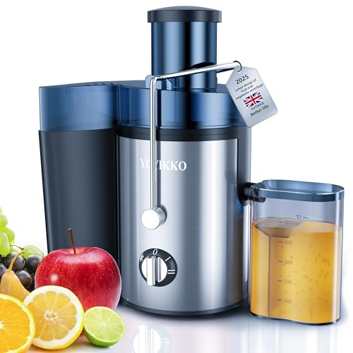 Licuadoras Para Verduras y Frutas, ajuste de 3 velocidades, extractor de frutas y verduras de 800W con boca ancha de 75 mm, fácil de limpiar, acero inoxidable sin BPA (Plateado-58)