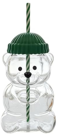 Genérico Taza con Pajita de Oso 2025,Taza de Paja de Oso, Cristalería Transparente,con Tapa y Pajita,para Café, Batidos, Cócteles de Cerveza, Vasos Apto para Microondas para Bar en Casa