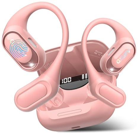 QXUFV Cuffie Bluetooth Sport, Open-Ear Auricolari Bluetooth 5.4 con Stereo Bassi Profondi, Chiamata HD ENC, 60 Ore di Autonomia con Display LED, Impermeabili IP7 per Running Sport, Comodo Adattamento