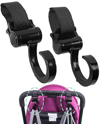 Crochets universels pour poussette – Clip rotatif, crochet de sac polyvalent de la taille d'une paume, peu encombrant, fixation à 360 degrés | Paquet de 2 pinces pour poussettes, pour sacs à couches,
